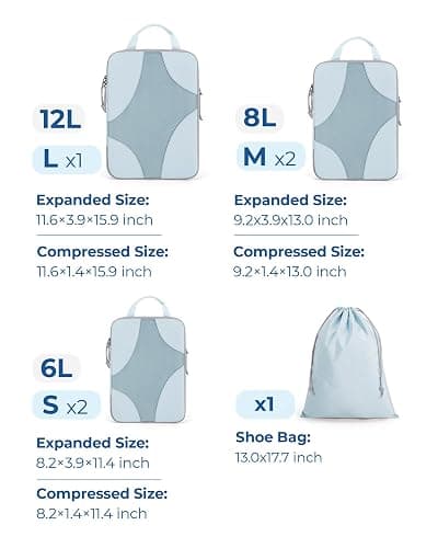 BAGSMART Compression Packing Cubes for Travel, Compressible Luggage Organizer for Cruise Ship, Lightweight Travel Essentials 6-Pack 1L+2M+2S+1Shoe Bag thumbnail 2