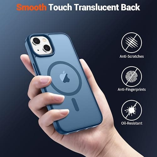 SUPFINE Magnetic for iPhone 14 Case & iPhone 13 Case (Compatible with MagSafe) (Military Grade Drop Protection) Slim Translucent Matte Shockproof Phone Cover,Deep Blue thumbnail 6