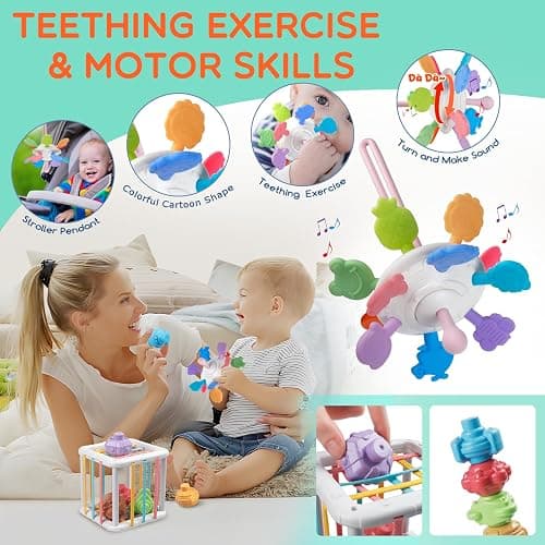 Wuzhineisn Montessori Baby Toy Sorting Stacking Learning Toys Wooden Building Blocks, Xylophone Musical, Infant Teethers Toys for Baby, 6 in 1 Toy Birthday Gifts for Toddlers thumbnail 6
