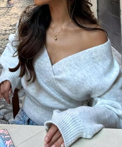 KIGRAD Women Y2k Side Tie Cropped Cardigan Sweater Long Sleeve Open Front V Neck Ballet Wrap Knit Crop Tops Fall Clothes thumbnail 5