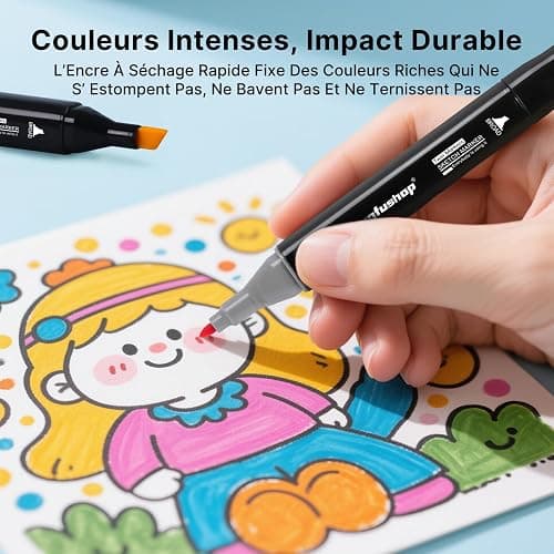 Tongfushop 80+2 Couleurs Feutre a Alcool Set, Feutres Coloriage Adulte, 2S Séchage Rapide Marqueur Alcool avec Pochette de Transport et Espaceur pour Peinture, Griffonnages, Animation thumbnail 5