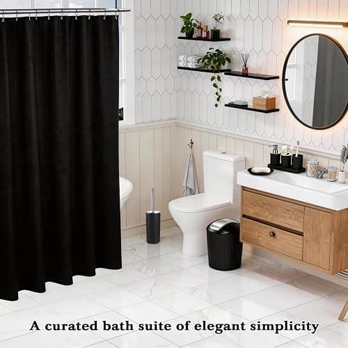 Black Bathroom Accessories Set, 10Pcs Bathroom Accessory Sets Complete with Trash Can, Shower Curtain, Vanity Tray, Soap Dispenser, Soap Dish, Toothbrush Holder&Cup, Toilet Brush&Holder, Qtip Holder thumbnail 3