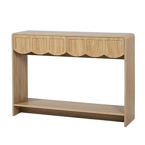 ORRD Console Table with Drawers, Mid-Century 43 Inches Narrow Entryway Table with Open Storage Shelves, Hallway Accent Tables Behind Couch Tables for Living Room - Natural thumbnail 9