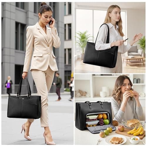 LOVEVOOK Lunch Tote Bag for Women, Laptop Bag for Work with Insulated Lunch Compartment 15.6 Inch 2 in 1 Lunch Tote Large Capacity Computer Handbag for Work, Teacher, Nurse, Office, Casual thumbnail 2