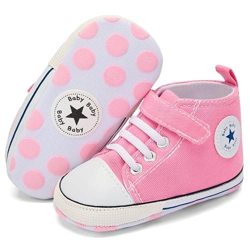 BACSAC Baby Boys Girls Walking Shoes First Newborn Infant Canvas High Top Sneakers with Hook and Loop Breathable Lightweight Non-Slip - Image 1