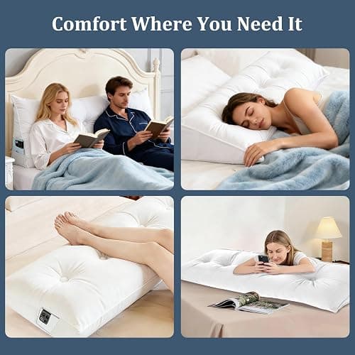 Bilimili Headboard Pillow Twin, 39" Wedge Reading Pillow for Bed Sitting Up, for College Dorm Bed & Sofa, Soft Plush Cover with Side Pockets, Beige thumbnail 4