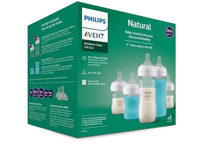 Philips Avent Natural Newborn Glass Gift Set, Baby Bottles with Natural Response Nipples, 3x 4oz (Slow Flow, Flow 2) and 2x 8oz (Medium Flow, Flow 3), 2x Silicone Sleeves, SCD858/01 thumbnail 21