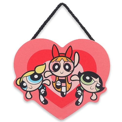 Open Road Brands The Powerpuff Girls Heart Hanging Wood Wall Decor - Fun Powerpuff Girls Sign for Kids' Bedroom or Movie Room - Image 1