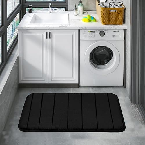 Bathroom Rugs Set Memory Foam Bath Rugs Non-Slip Bath Mat Set 3 Piece,Washable Bathroom Mats,Absorbent Shaggy Rugs Super Soft U-Shaped Toilet Rug,Bahroom Carpets for Bathroom,Tub,Shower（Black） thumbnail 7