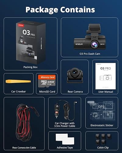Dash Cam Front and Rear Inside, 3-Channel 2.5K FHD Dash Camera for Cars with 2" Screen, Wireless Dashcam with 5GHz WiFi, 64GB Card, Car Camera Front and Back, Auto IR Night Vision, HDR, G-Sensor thumbnail 10