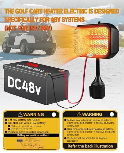 Xislet Golf Cart Electric Heater [2-Second Quick Heat] 400W Quiet & Safe Carbon Fiber Golf Cart Heater, Easy to Install Battery Powered Heater, Stable Fit 48V Club Car/Yamaha/EZGO thumbnail 6
