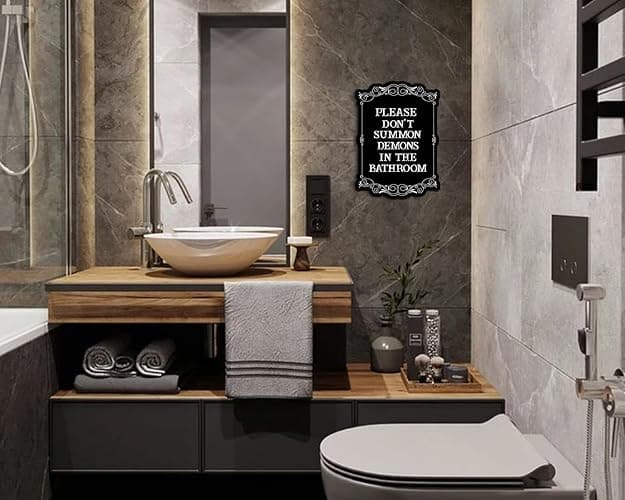 COLOR VALLEY ART Gothic Wall Art, Please Do Not Summon Demons In The Bathroom, Funny Gothic Decor Bathroom Wall Decor, Wooden Spooky Wall Hanging (B, 7x10 Inch) thumbnail 5