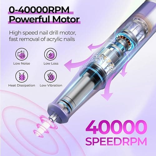 JOSGLOI Electric Nail Drill Professional: 40000RPM Electric Nail File Kit E File Nail Drill Machine with LCD Display for Acrylic Gel Nail, Manicure Pedicure Polishing Nail Grinder for Salon Home Use thumbnail 2