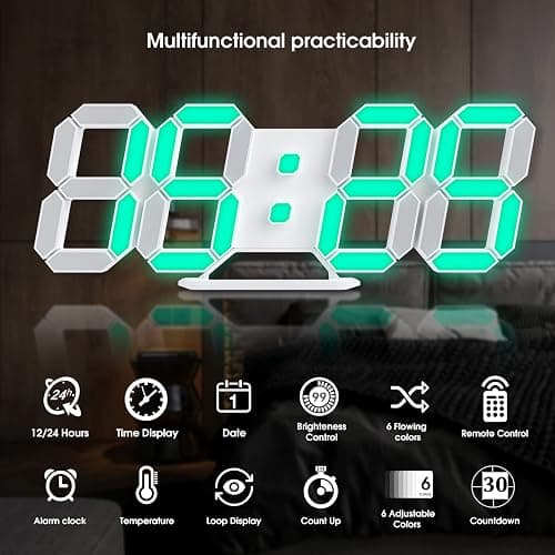 EDUP HOME 3D LED Neon Digital Desk Wall Alarm Clock RGB Night Light 7 Colors 9.7" with Remote Control for Bedroom/Living Room/Kitchen/Office, Adjustable Brightness,12/24 Hr, Time/Date/Temperature thumbnail 4