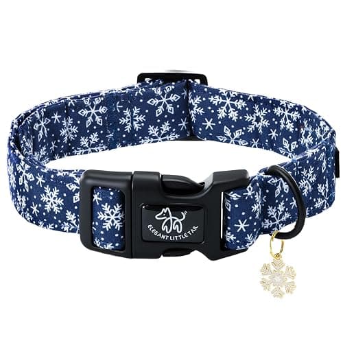 Elegant little tail Christmas Dog Collar, Snow Print Pet Collar Cotton Soft Plastic Buckle Sturdy Puppy Collars Holiday Female or Male Adjustable Collar for Medium Dogs - Image 1