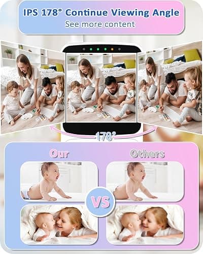 HelloBaby Baby Monitor,29-Hour Battery Life,Upgrade Baby Monitor with Camera and Night Vision,No Wifi,355°/120° Remote Pan Tilt Camera 2x Zoom, ECO Mode,2-way talk,Up to 1000ft,Temperature - HB6240 thumbnail 5