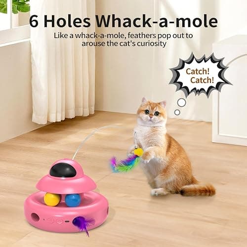 MOHAYA Automatic Cat Toys,4-in-1 InteractiveCat Toys for Bored Indoor Adult Cats, Electric Flying Butterfly,Rechargeable Moving Ambush Feather,Pink Kitter Toy Track Balls thumbnail 4