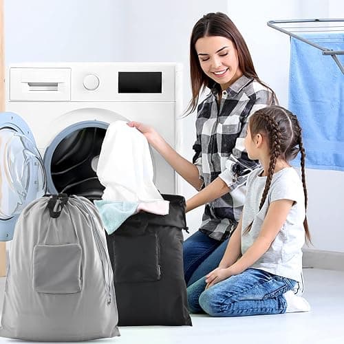2 Pcs JHX Travel Laundry Bags, Dirty Clothes Organizer【Upgraded】with Handles and Aluminum Carabiner for Travel, Camp, Fitness, and Students (Black&Grey) 24"L x 21"W thumbnail 7