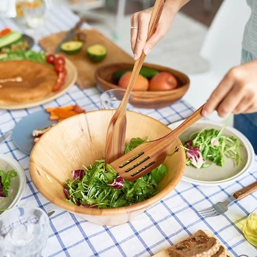 Mooues Wooden Spoons for Cooking, Wooden Utensils for Cooking Natural Teak Wooden Kitchen Utensils Set Comfort Grip (10 PCS SET) thumbnail 2