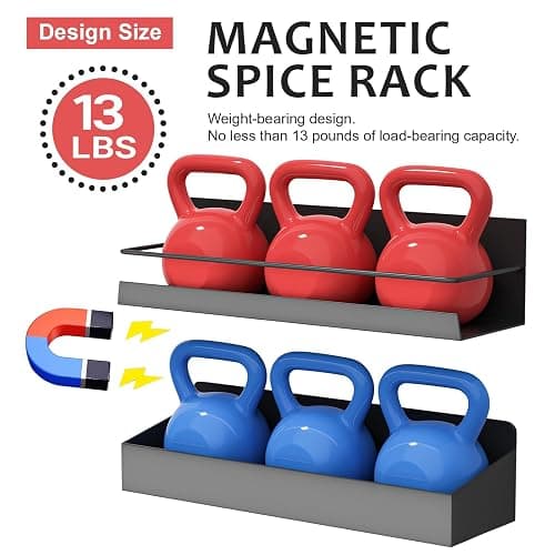 Slow Slog Magnetic Spice Rack, 4 Pack Magnetic Shelf for Refrigerator, Magnetic Refrigerator Organizer, Kitchen Space Saving, Moveable Spice Rack Organizer with Paper Towel Holder, Metal Gray thumbnail 4