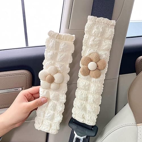 GOMKLNMO Car Seat Belt Cover Pad, 2 Pack Flower Car Accessorie Seatbelt Covers Cushion Neck Shoulder Strap Protector Universal Seat Belt Cover for Adults and Kids (Texture Flower) - Image 1