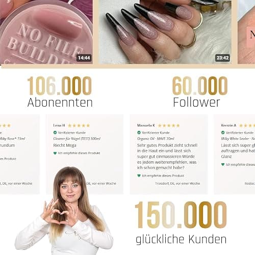 No File Aufbaugel für Gelnägel ALMOND NUDE 15ml für Profis & Anfänger als UV Gel SELBSTGLÄTTEND OHNE FEILEN · für UV & LED geeignet · pinchbar, mittelviskos thumbnail 7