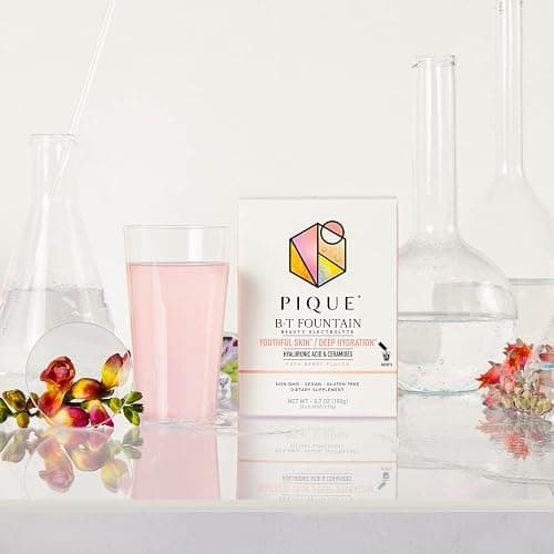 PIQUE BT Fountain Beauty Electrolyte Powder - Hydration Powder Packets with Hyaluronic Acid, Ceramides, Magnesium for Hydrated, Elastic Skin - No Added Sugar - 28 Single Serve Sticks (Pack of 1) thumbnail 8