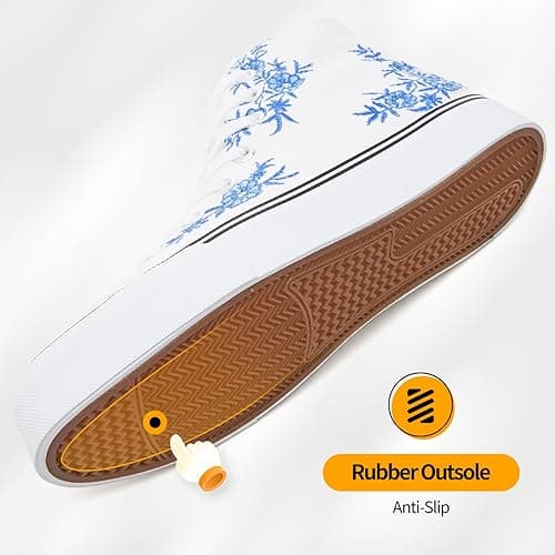 ZGR Womens High Top Canvas Sneakers,Lace-up Canvas Shoes,Casual Tennis Walking Shoes - 8.5 - Blue&white Embroidery thumbnail 4