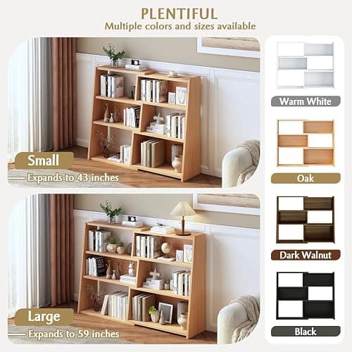 IOTXY Wooden Extendable Shelf Bookcase - 3-Tier Ladder Low Short Bookshelf for Small Space or Corner, Oak, S thumbnail 5