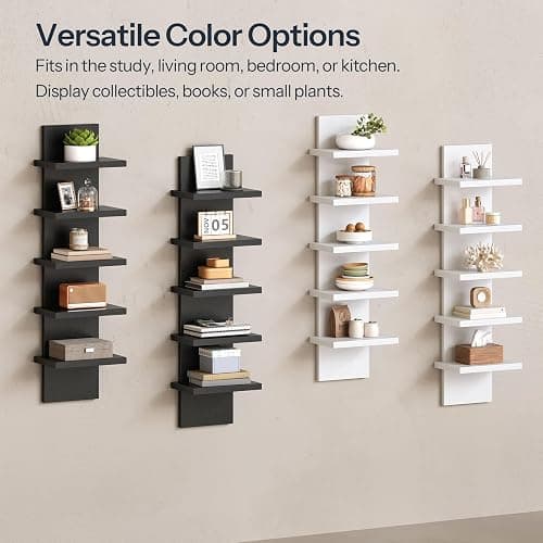 HOOBRO 5 Tier Wall Shelf Unit, 2 Pack Floating Shelves Wall Mounted, Wall Mount Vertical Shelving, Floating Storage Rack, Organizer Tall Tower Design for Livingroom, Bedroom, Kitchen, White WT18BJP201 thumbnail 5