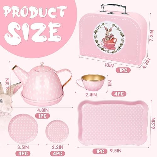 Tea Party Set for Little Girls, Princess Tea Time Toys Including Tin Teapot Set Cups Carrying Case, Toddlers Pretend Role Play Kids Kitchen Toys Birthday Gifts Age 3 4 5 6 thumbnail 3