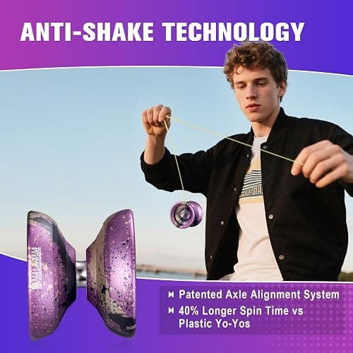 TK2 Metal Yoyo Professional for Kids 8-12 and Adults - Unresponsive Yoyo for Beginners Advance and Pro Plays, Extra 10 Strings, and Precision Bearing (Purple) thumbnail 3