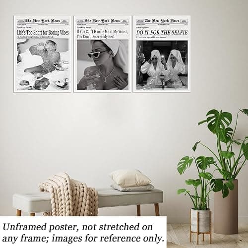 Set of 3 Modern Preppy Newspaper Canvas Wall Art Black and White New York Newspapers Prints for Dorm Room Aesthetic Funky Urban Decor 3Pcs11x14in Unframed thumbnail 6