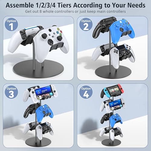 Kytok Controller Stand 4 Tiers with Cable Organizer for Desk, Universal Headphone Stand Compatible with Xbox PS5 PS4 Nintendo Switch, Headset Holder & Desk Mounts for 8 Packs Controller thumbnail 3