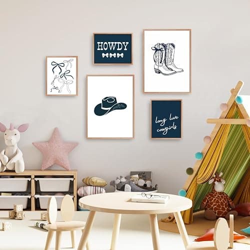 Riveda 5 Pcs Navy Blue Cowgirl Wall Art Cute Girly Western Prints Coquette Posters Preppy Coastal Blue Print Vintage Wild Western Gallery Picture Canvas Trendy Dorm Decor Unframed (8"*10"x3+12"*16x2) thumbnail 6
