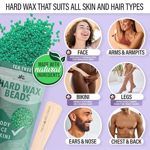 Tress Wellness Waxing Kit for Sensitive Skin – Safe for Face & Skin, Prep & Aftercare Wipes, Easy to Use – At-Home Kit for Face, Bikini, Brazilian & Full Body - Black, No Display thumbnail 6