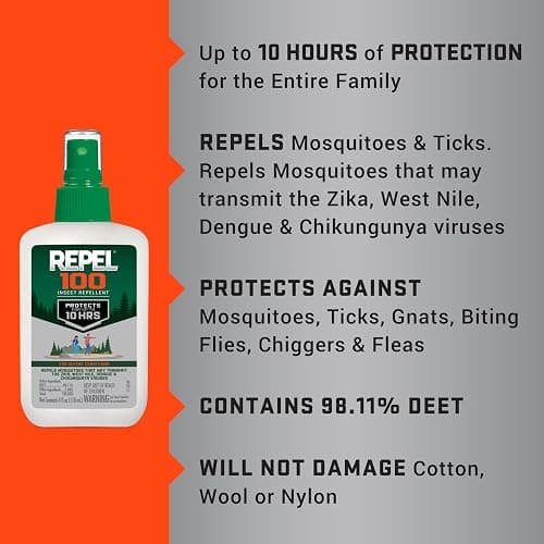 Repel 100 Mosquito and Insect Repellent, 4 Ounces, With DEET, 10-Hour Protection Long-Lasting Insect Repellent Bug Spray Repels Mosquitoes, Ticks, Gnats, Biting Flies, Chiggers And Fleas thumbnail 10