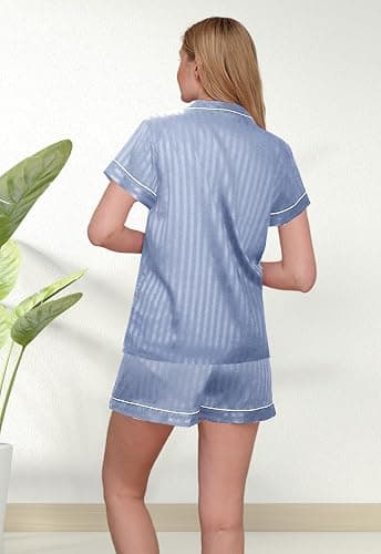 WJing Yi Jia Womens Silk Satin Pajamas Loungewear Two-Piece Sleepwear Button-Down Floral Pj Set XS-4XL thumbnail 3