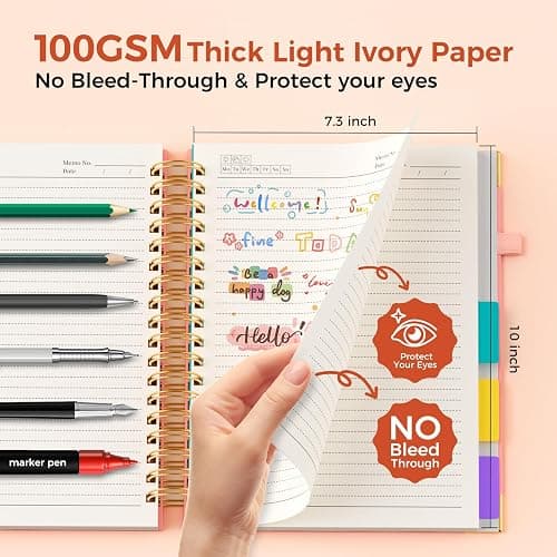 XYark B5 Hardcover Spiral Notebook, 8"x10" College Ruled Notebooks with Removable Dividers Tabs & Ruler, 5 Subject Notebook 300 Pages, Large Lined Journal for Women Men School Work Office, Pink thumbnail 4