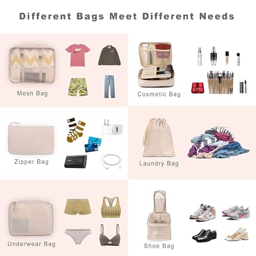 BAGAIL 8 Set Packing Cubes Luggage Organizer Bags for Travel Accessories-Cream - Cream - 8 Set thumbnail 4