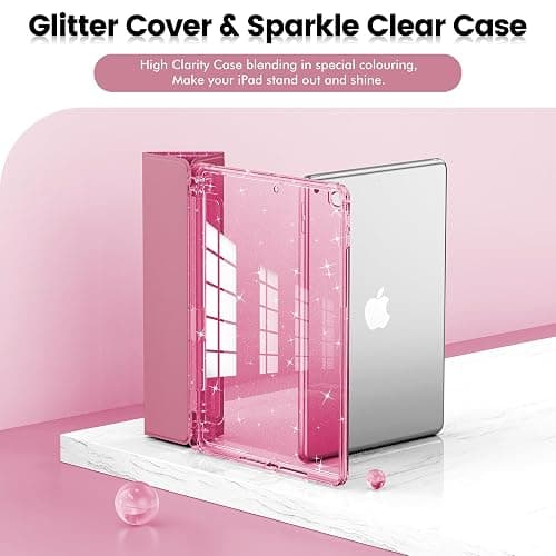 INFILAND Case for iPad 6th/5th Generation 9.7 Inch 2018/2017, iPad Air 2 Cute Glitter Clear Protective Cover for Kids, Girls, Woman, with Pencil Holder (Pink) thumbnail 3