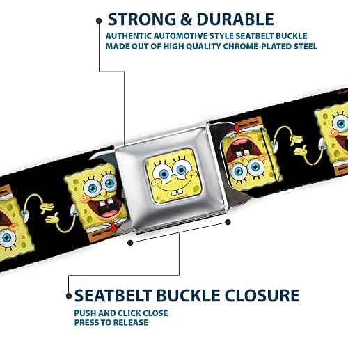 Buckle-Down Unisex Seatbelt Belt, SpongeBob SquarePants Regular, Yellow | Nickelodeon Cartoon Novelty Character Seatbelt Buckle Belt, Adjustable Fashion Accessories & Merchandise For Fandom thumbnail 6