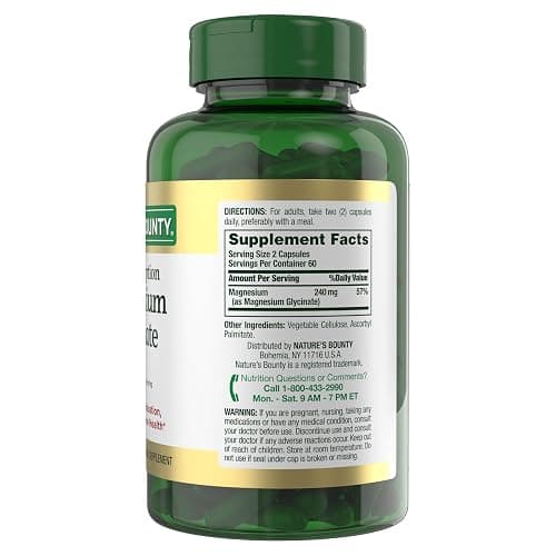 Nature’s Bounty High Absorption Magnesium Glycinate 240 mg for Supporting Muscle Relaxation and Bone, Heart & Nerve Health – Non-GMO, Gluten-Free, Vegetarian, 120 Count/60 Servings thumbnail 8