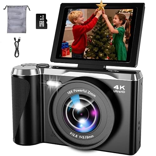 4K Digital Camera for Photography and Video, 56MP Autofocus Vlogging Camera for YouTube, 3" 180° Flip Screen & 16X Digital Zoom, Compact Travel Cameras with 32GB SD Card for Beginners & Adults - Image 1