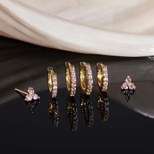 Poxtex Small Hoop Earrings for Women, Diamond Shamrock Stud Huggie Cartilage Earrings Set for Multiple Piercing, 3 Pairs Trendy St Patricks Holiday Jewelry Gifts thumbnail 8