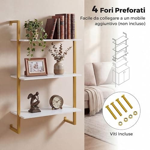 COSTWAY Mensola da Parete a 3 Livelli, Scaffale Verticale Sospeso per Bar Caffè, Portaoggetti Multiusi per Soggiorno Ufficio Domestico e Bagno, 53x23x90 cm (Bianco) thumbnail 5