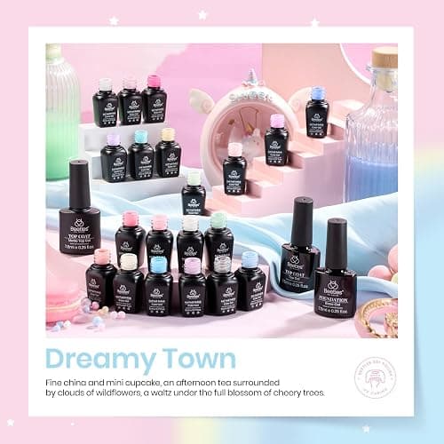 beetles Pastel Gel Polish Set - 20 Colors Spring Gel Nail Kit Dreamy Town Collection Macaroon Pink Yellow Green Blue Glitter Manicure Kit with 3Pcs Base Top Coat Uv LED Summer Gifts for Women thumbnail 5