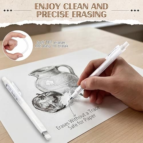 4 Pack Retractable Eraser Pen, 2.3mm Round & 2.5mm Rectangular Tips, Mechanical TPE Eraser Pen with 12 Refills, Pen-Style Erasers for Artists, Students & Professionals Drawing, Drafting, Art & Writing thumbnail 4