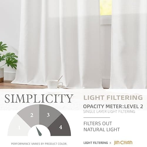 jinchan White Curtains for Living Room Bedroom Linen Textured Curtains 90 Inches Long Farmhouse Country Casual Weave Back Tab Drapes Light Filtering Window Draps 2 Panels White thumbnail 6