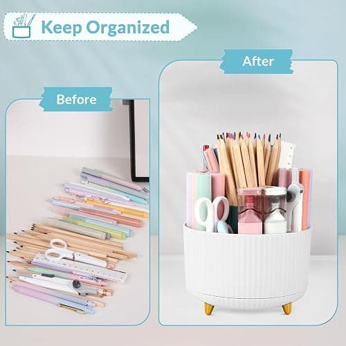 SKYDUE 360 Rotating Organizer - Dual-Purpose Pen & Pencil Holder with 5 Slots, Suitable for Office, School, or Home (White) thumbnail 4